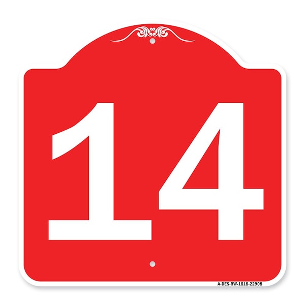 Signmission Designer Series Sign-Sign W/ Number 14, Red & White Aluminum Sign, 18" x 18", RW-1818-22908 A-DES-RW-1818-22908 - main